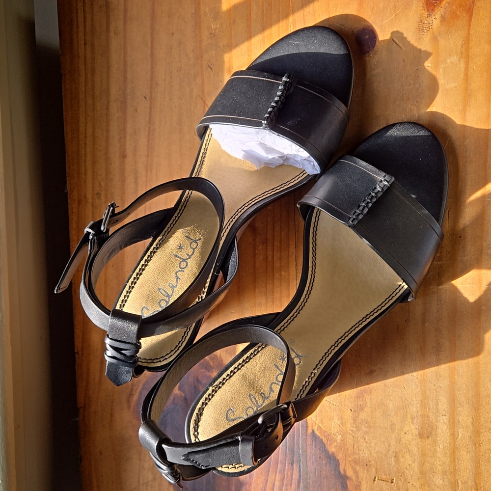 Splendid Women's Black Tadeo Wedge Ankle Strap Sandals Sz 7.5